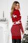 Rochie din tricot rosie scurta cu un croi drept si imprimeu festiv - SunShine 2 - StarShinerS.ro