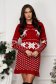 Red Knit Short Dress with a Straight Cut and Festive Print - SunShine 1 - StarShinerS.com