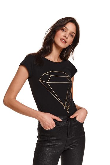 Easy T-shirts, Black t-shirt cotton with print details neckline flared - StarShinerS.com