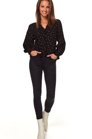 Barenecked blouses, Black women`s blouse with v-neckline flared with buttons casual - StarShinerS.com