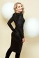 Dress black from ecological leather occasional high shoulders frontal slit 2 - StarShinerS.com