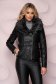 Black jacket from ecological leather short cut with faux fur accessory 1 - StarShinerS.com