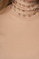 Bluza dama din tricot reiat crem mulata cu guler inalt si insertii din pietre strass - SunShine 4 - StarShinerS.ro