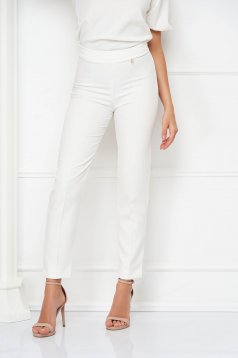 Ivory Slightly Elastic Fabric Trousers with High Waist - StarShinerS