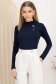 Maleta din lycra pufos bleumarin mulata cu guler inalt accesorizata cu brosa - StarShinerS 1 - StarShinerS.ro