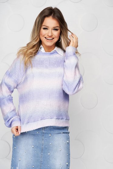 Casual Blouses, Women`s blouse purple knitted loose fit from fluffy fabric degrade - StarShinerS.com
