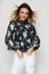 Darkblue women`s blouse with floral print from veil fabric loose fit with puffed sleeves 1 - StarShinerS.com