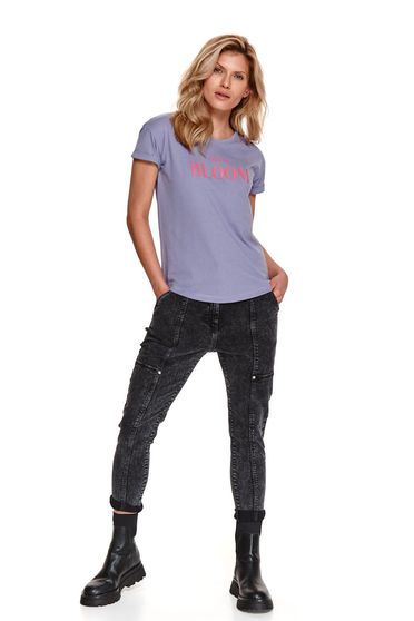 Tinted T-shirts, Purple t-shirt with rounded cleavage from elastic fabric short sleeve - StarShinerS.com