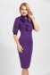 Purple slightly elastic fabric pencil dress with ruffle details accessorized with breastpin 1 - StarShinerS.com