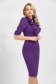 Purple slightly elastic fabric pencil dress with ruffle details accessorized with breastpin 3 - StarShinerS.com