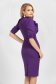 Purple slightly elastic fabric pencil dress with ruffle details accessorized with breastpin 2 - StarShinerS.com