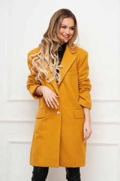 Mustard overcoat soft fabric elegant with button accessories