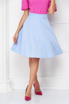 Light-Blue Elastic Fabric Skirt in A-Line with Pockets - StarShinerS