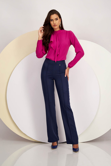 Trousers, Dark blue trousers flared slightly elastic fabric long - StarShinerS high waisted - StarShinerS.com