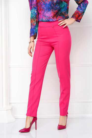 High waisted trousers, Fuchsia trousers high waisted conical long slightly elastic fabric - StarShinerS - StarShinerS.com