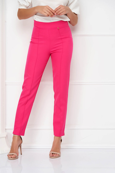 Trousers, High-Waisted Fuchsia Elastic Fabric Trousers - StarShinerS - StarShinerS.com