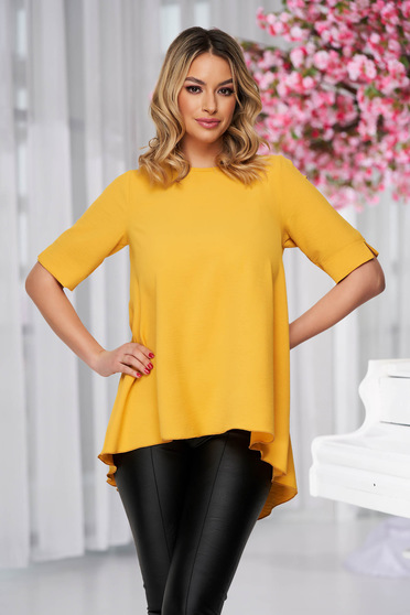 Office Blouses, StarShinerS mustard loose fit asymmetrical women`s blouse - StarShinerS.com