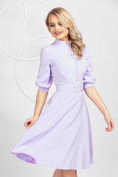 Dress lila office midi cloche slightly elastic fabric with button accessories