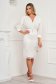 White pencil dress satin texture skirt with vail overlap accessorized with breastpin 3 - StarShinerS.com