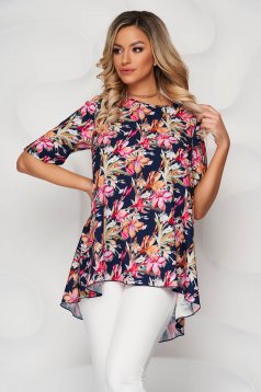 StarShinerS darkblue loose fit asymmetrical women`s blouse