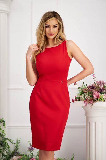 Plus Size Dresses, Midi pencil red dress v back neckline - StarShinerS - StarShinerS.com