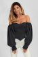 Black women`s blouse elegant asymmetrical tented with puffed sleeves from satin fabric texture 2 - StarShinerS.com