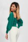 Dirty green women`s blouse elegant asymmetrical tented with puffed sleeves from satin fabric texture 4 - StarShinerS.com