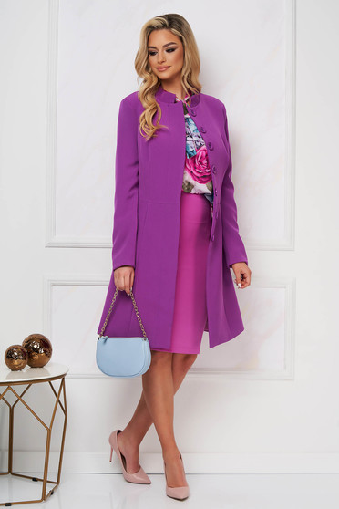 Cloche coats, Purple trenchcoat tented short cut elegant accessorized with tied waistband bow accessory - StarShinerS.com