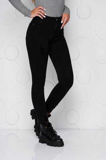 Sales Jeans, Black jeans denim skinny jeans high waisted with small beads embellished details - StarShinerS.com
