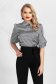 From satin loose fit with puffed sleeves women`s blouse dogtooth black 1 - StarShinerS.com