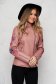 Pink jacket from ecological leather tented with embroidery details with turtle neck 1 - StarShinerS.com