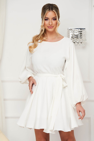 Civil wedding dresses, StarShinerS dress ivory cloche with elastic waist from elastic fabric with puffed sleeves - StarShinerS.com
