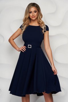 StarShinerS darkblue dress elegant midi cloth accessorized with a waistband