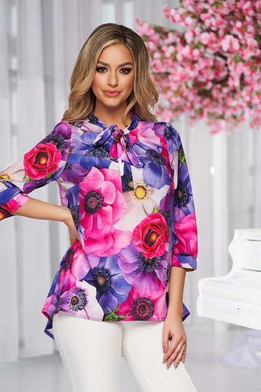 Office Blouses, StarShinerS women`s blouse with floral print loose fit airy fabric office - StarShinerS.com