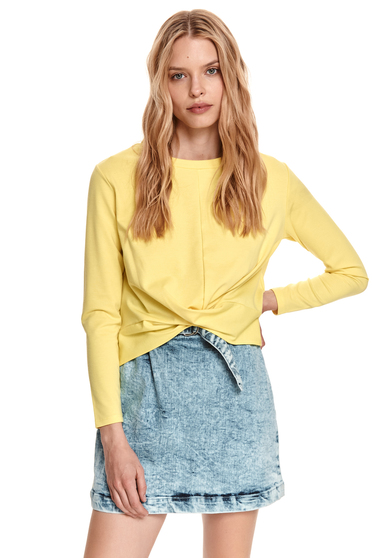 Loose fit neckline yellow women`s blouse
