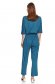 Flared airy fabric accessorized with tied waistband turquoise jumpsuit 3 - StarShinerS.com