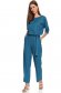 Flared airy fabric accessorized with tied waistband turquoise jumpsuit 4 - StarShinerS.com