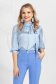Bluza dama PrettyGirl albastru-deschis din material satinat cu aplicatii de dantela cu guler inalt tip esarfa 1 - StarShinerS.ro