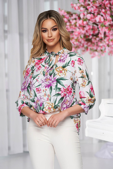 Office Blouses, StarShinerS women`s blouse with floral print loose fit airy fabric office - StarShinerS.com