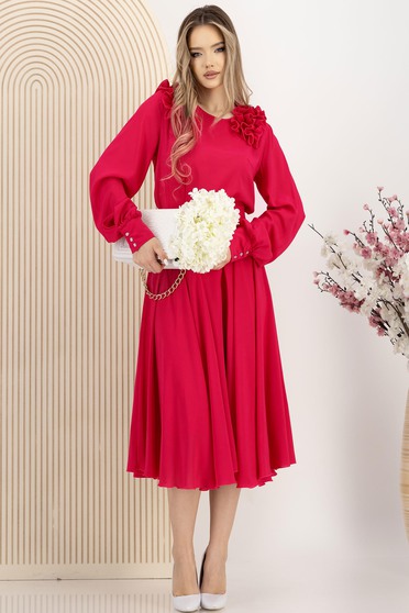 Fusta din voal fuchsia midi in clos cu talie inalta - StarShinerS