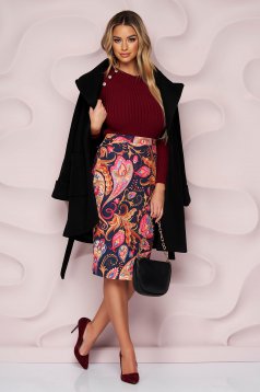 StarShinerS skirt midi pencil thin fabric back slit with floral print
