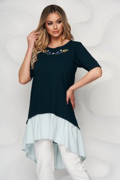 StarShinerS dirty green women`s blouse embroidered asymmetrical loose fit