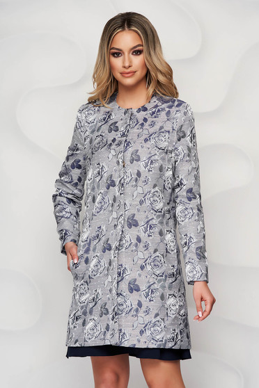 Coats & Jackets, StarShinerS lightblue overcoat with floral print with pockets - StarShinerS.com