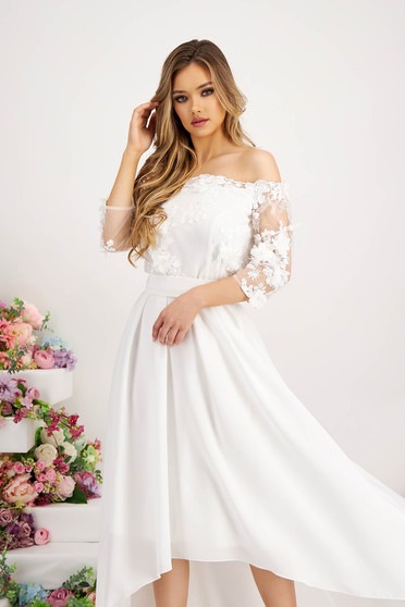 Civil wedding dresses, StarShinerS ivory occasional asymmetrical cloche dress accessorized with tied waistband laced - StarShinerS.com
