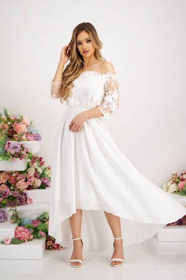 Civil wedding dresses, Asymmetrical Ivory Voal and Lace Dress in Clos - StarShinerS - StarShinerS.com