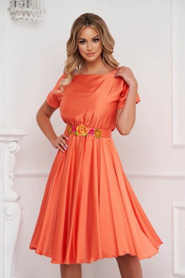 StarShinerS orange dress asymmetrical occasional from satin fabric texture