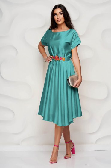StarShinerS green dress asymmetrical occasional from satin fabric texture