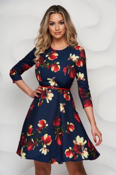 StarShinerS dress with floral print short cut cloche accessorized with belt