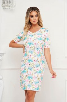 StarShinerS dress with floral print straight short cut office non-flexible thin fabric
