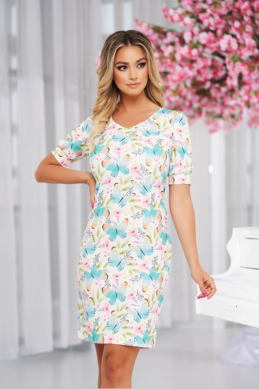 StarShinerS dress with floral print short cut office non-flexible thin fabric pencil